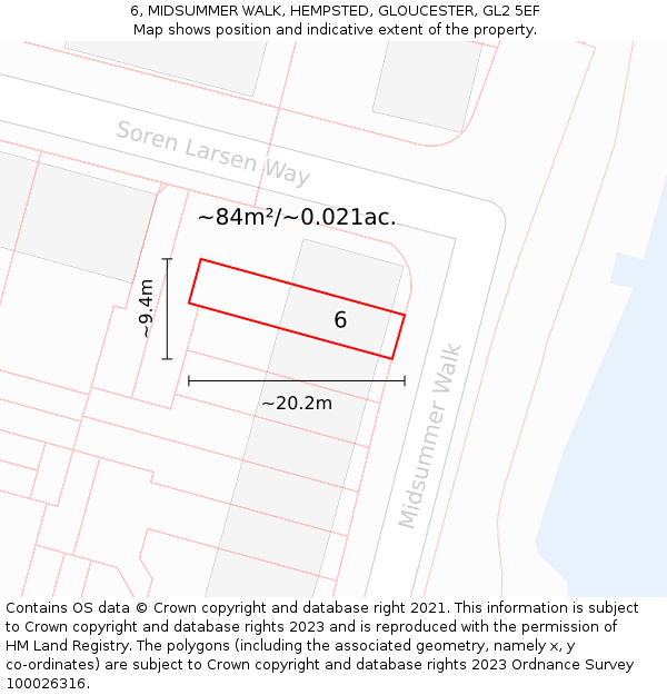 6, MIDSUMMER WALK, HEMPSTED, GLOUCESTER, GL2 5EF: Plot and title map