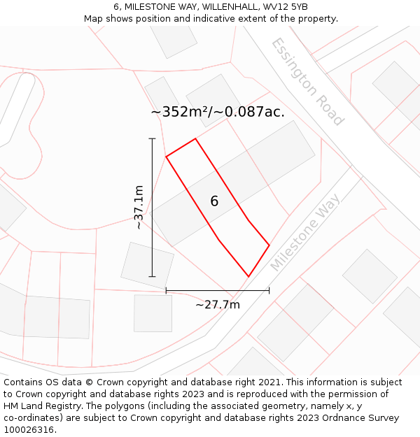 6, MILESTONE WAY, WILLENHALL, WV12 5YB: Plot and title map