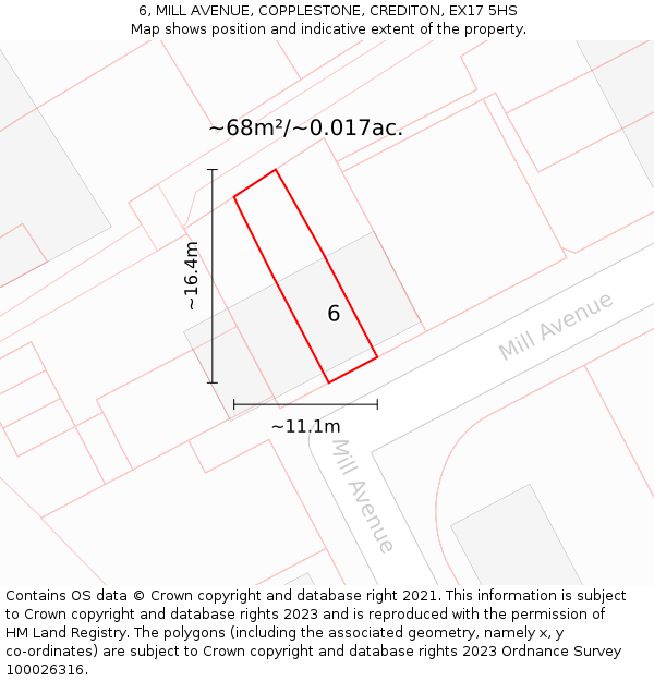 6, MILL AVENUE, COPPLESTONE, CREDITON, EX17 5HS: Plot and title map
