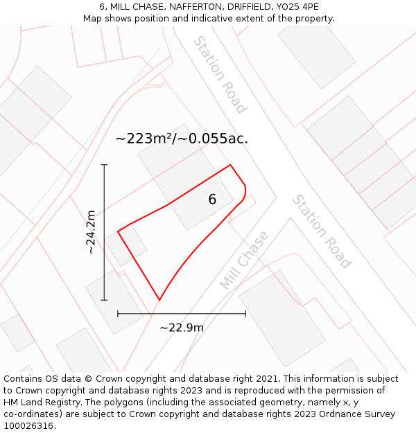 6, MILL CHASE, NAFFERTON, DRIFFIELD, YO25 4PE: Plot and title map