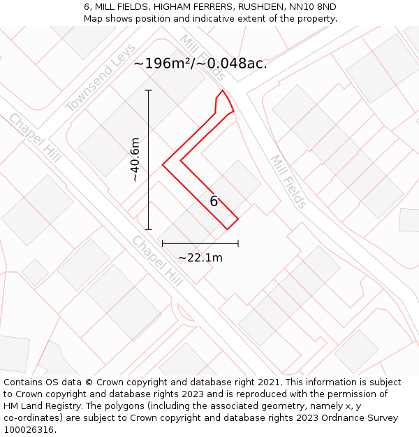 6, MILL FIELDS, HIGHAM FERRERS, RUSHDEN, NN10 8ND: Plot and title map
