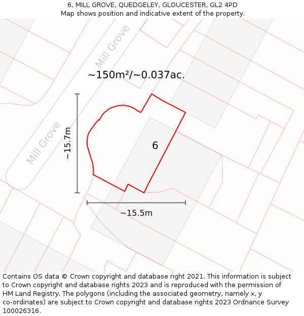 6, MILL GROVE, QUEDGELEY, GLOUCESTER, GL2 4PD: Plot and title map