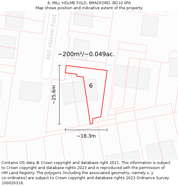 6, MILL HOLME FOLD, BRADFORD, BD10 0FA: Plot and title map