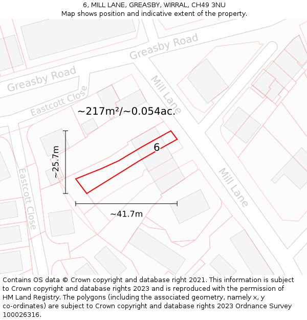 6, MILL LANE, GREASBY, WIRRAL, CH49 3NU: Plot and title map