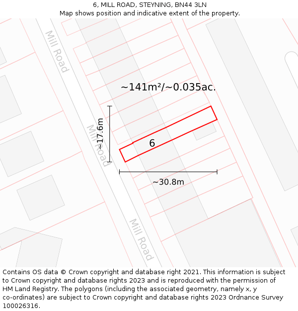6, MILL ROAD, STEYNING, BN44 3LN: Plot and title map