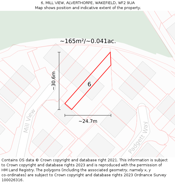 6, MILL VIEW, ALVERTHORPE, WAKEFIELD, WF2 9UA: Plot and title map