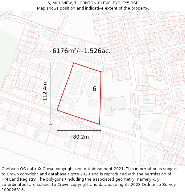 6, MILL VIEW, THORNTON-CLEVELEYS, FY5 3SP: Plot and title map