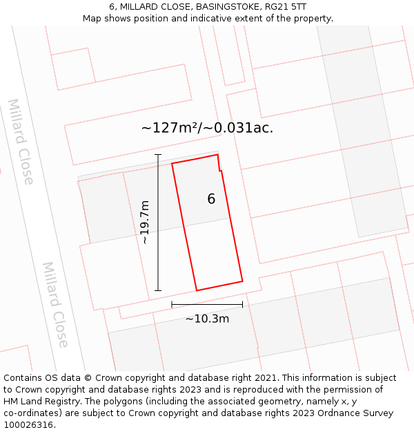 6, MILLARD CLOSE, BASINGSTOKE, RG21 5TT: Plot and title map