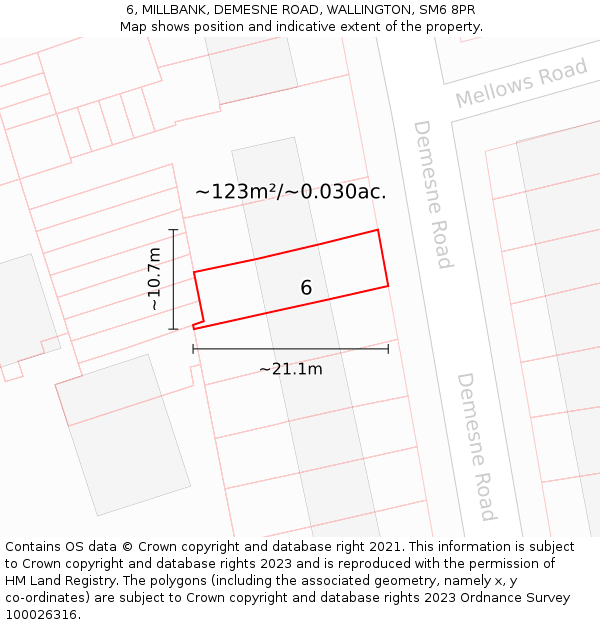 6, MILLBANK, DEMESNE ROAD, WALLINGTON, SM6 8PR: Plot and title map