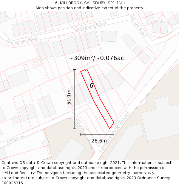 6, MILLBROOK, SALISBURY, SP1 1NH: Plot and title map