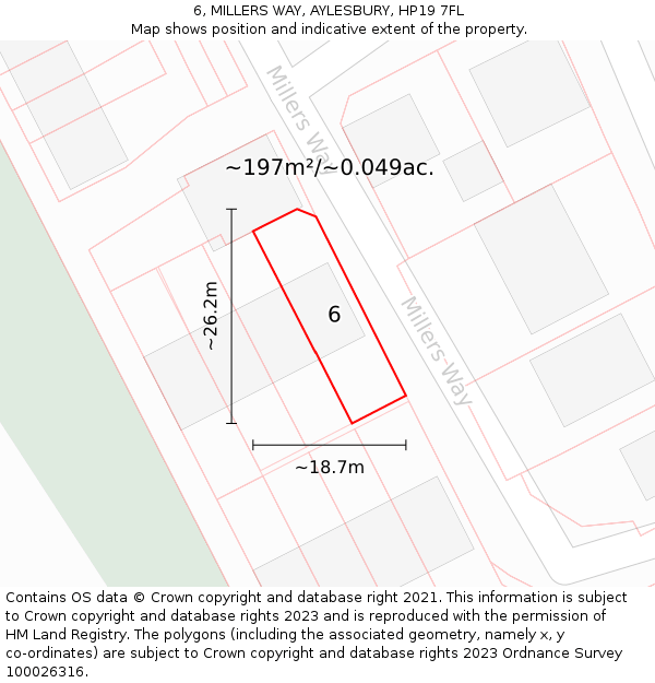 6, MILLERS WAY, AYLESBURY, HP19 7FL: Plot and title map