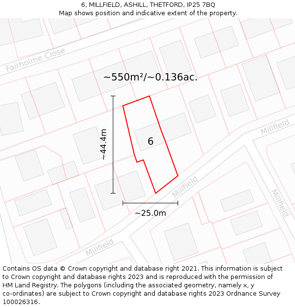 6, MILLFIELD, ASHILL, THETFORD, IP25 7BQ: Plot and title map