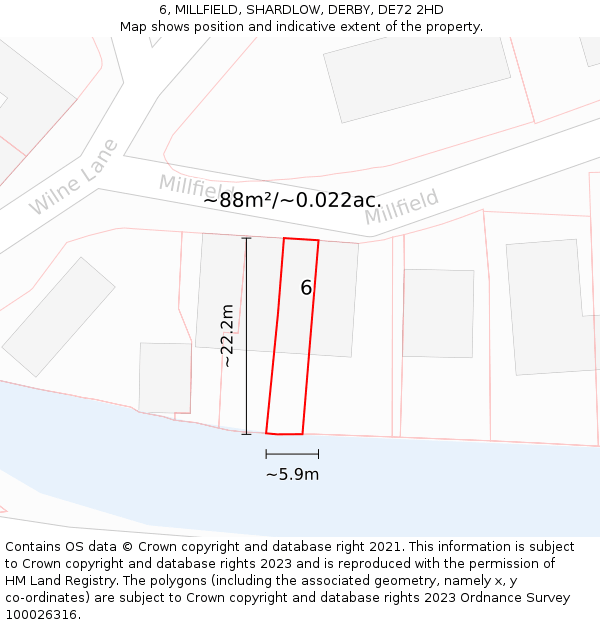 6, MILLFIELD, SHARDLOW, DERBY, DE72 2HD: Plot and title map