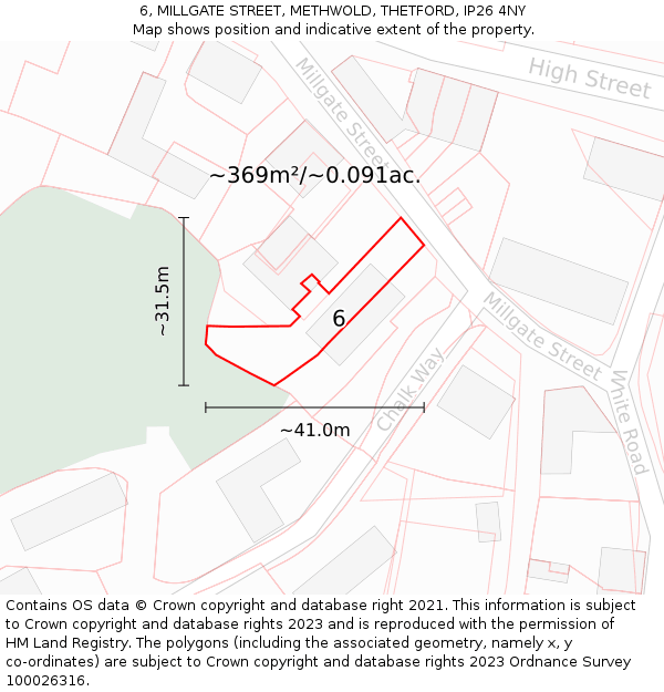 6, MILLGATE STREET, METHWOLD, THETFORD, IP26 4NY: Plot and title map