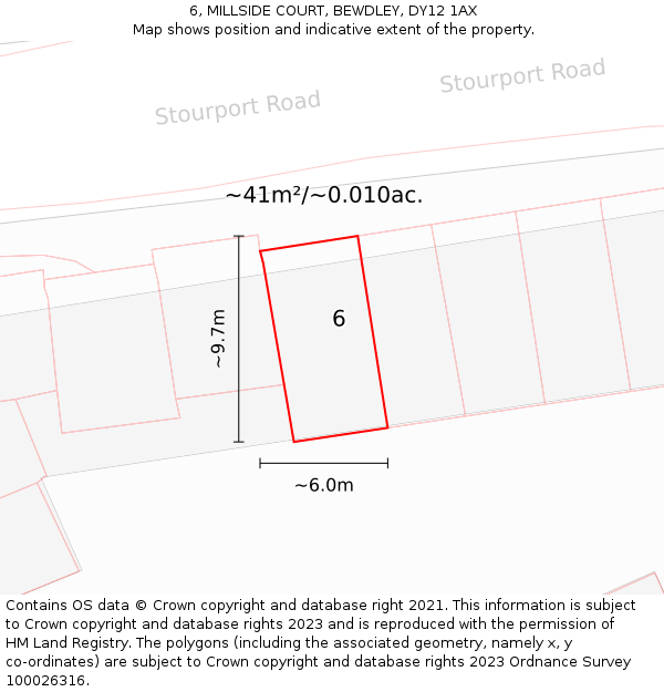 6, MILLSIDE COURT, BEWDLEY, DY12 1AX: Plot and title map
