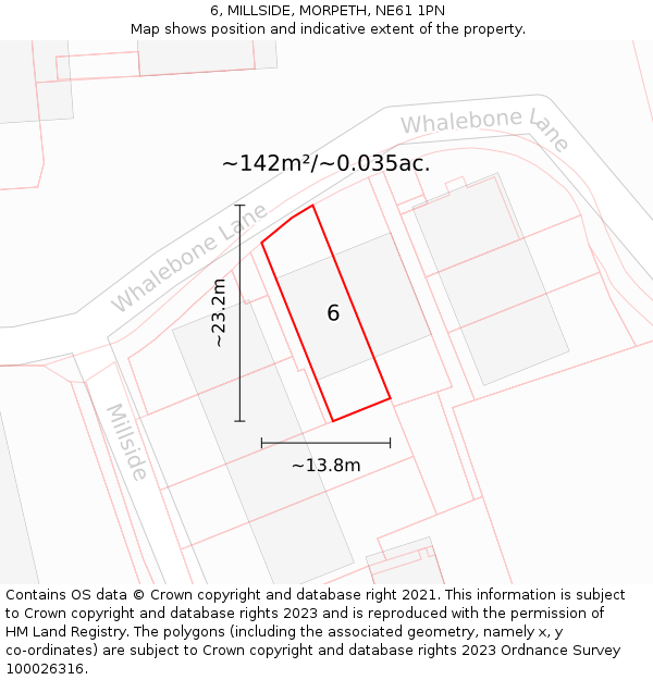 6, MILLSIDE, MORPETH, NE61 1PN: Plot and title map