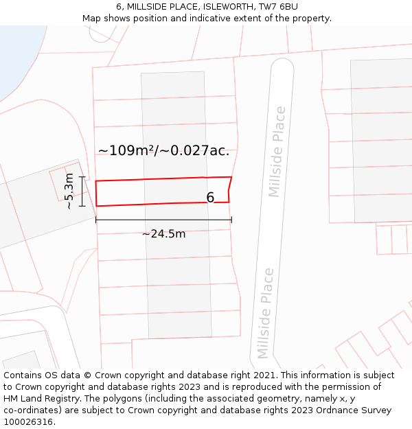 6, MILLSIDE PLACE, ISLEWORTH, TW7 6BU: Plot and title map