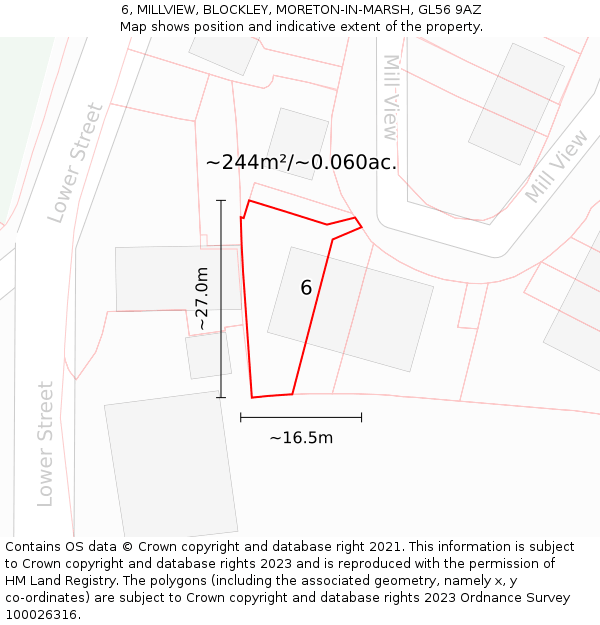 6, MILLVIEW, BLOCKLEY, MORETON-IN-MARSH, GL56 9AZ: Plot and title map