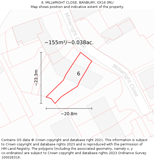 6, MILLWRIGHT CLOSE, BANBURY, OX16 0RU: Plot and title map