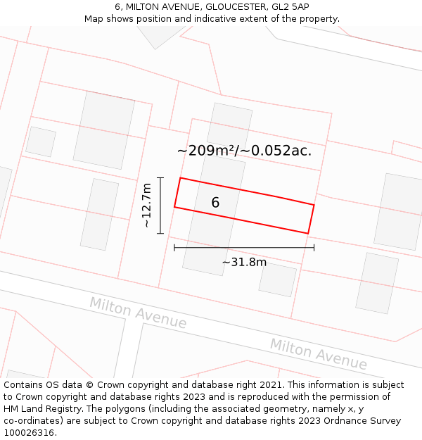 6, MILTON AVENUE, GLOUCESTER, GL2 5AP: Plot and title map