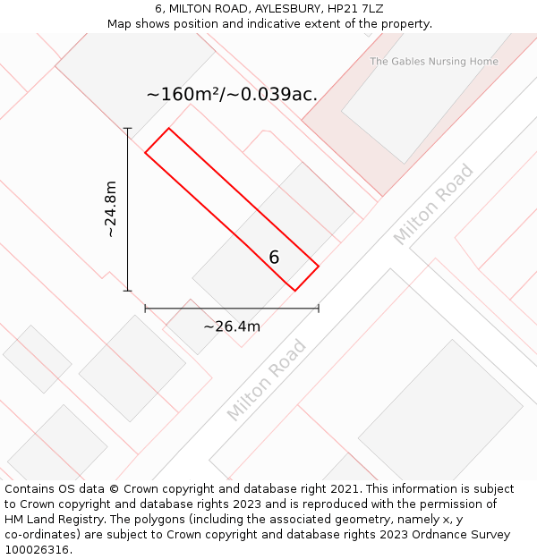 6, MILTON ROAD, AYLESBURY, HP21 7LZ: Plot and title map