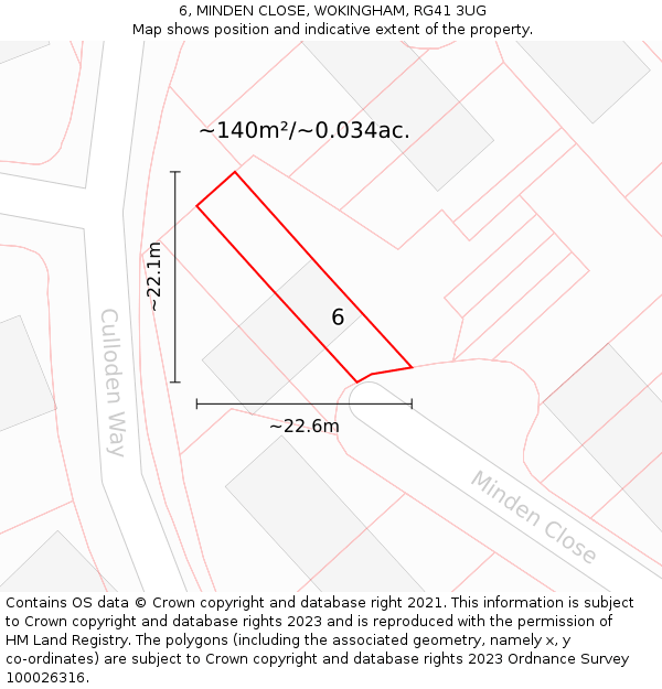 6, MINDEN CLOSE, WOKINGHAM, RG41 3UG: Plot and title map