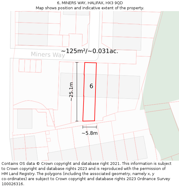 6, MINERS WAY, HALIFAX, HX3 9QD: Plot and title map