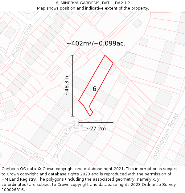 6, MINERVA GARDENS, BATH, BA2 1JP: Plot and title map