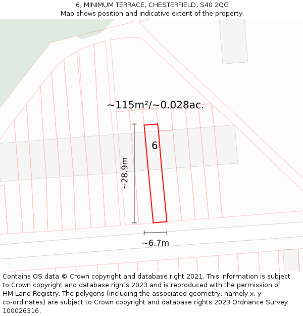 6, MINIMUM TERRACE, CHESTERFIELD, S40 2QG: Plot and title map