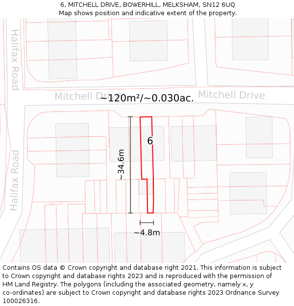 6, MITCHELL DRIVE, BOWERHILL, MELKSHAM, SN12 6UQ: Plot and title map