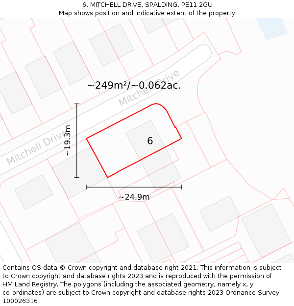6, MITCHELL DRIVE, SPALDING, PE11 2GU: Plot and title map