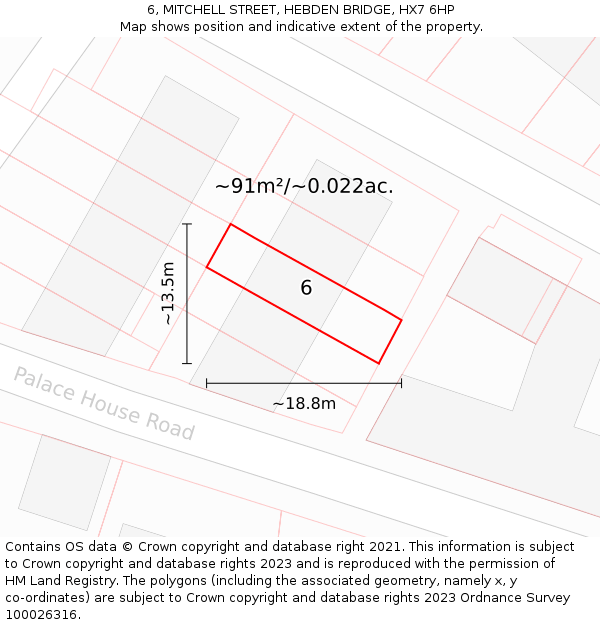 6, MITCHELL STREET, HEBDEN BRIDGE, HX7 6HP: Plot and title map
