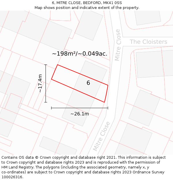 6, MITRE CLOSE, BEDFORD, MK41 0SS: Plot and title map