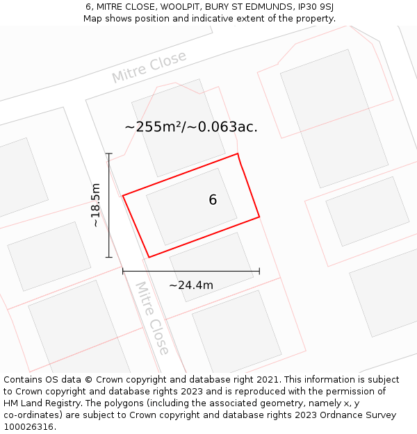 6, MITRE CLOSE, WOOLPIT, BURY ST EDMUNDS, IP30 9SJ: Plot and title map