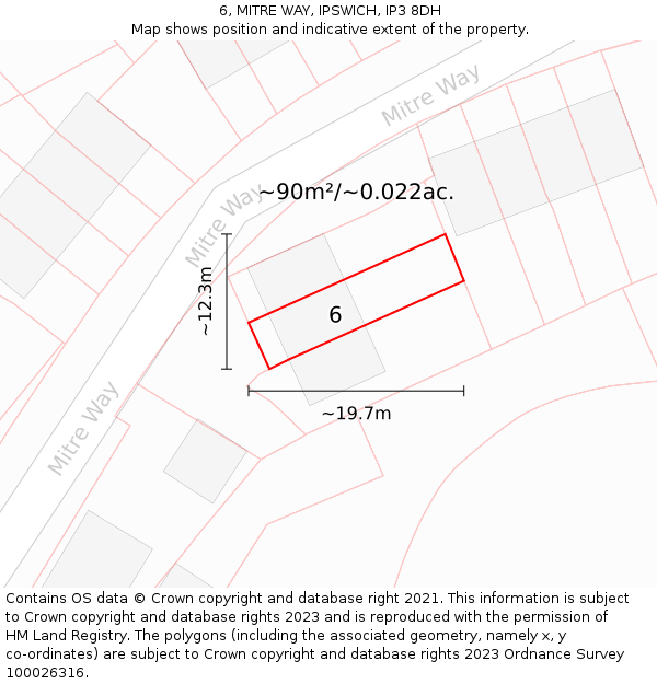 6, MITRE WAY, IPSWICH, IP3 8DH: Plot and title map