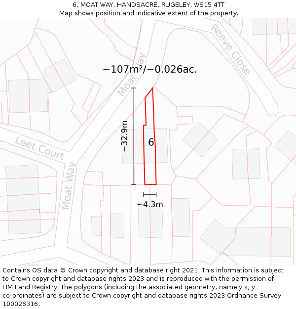 6, MOAT WAY, HANDSACRE, RUGELEY, WS15 4TT: Plot and title map