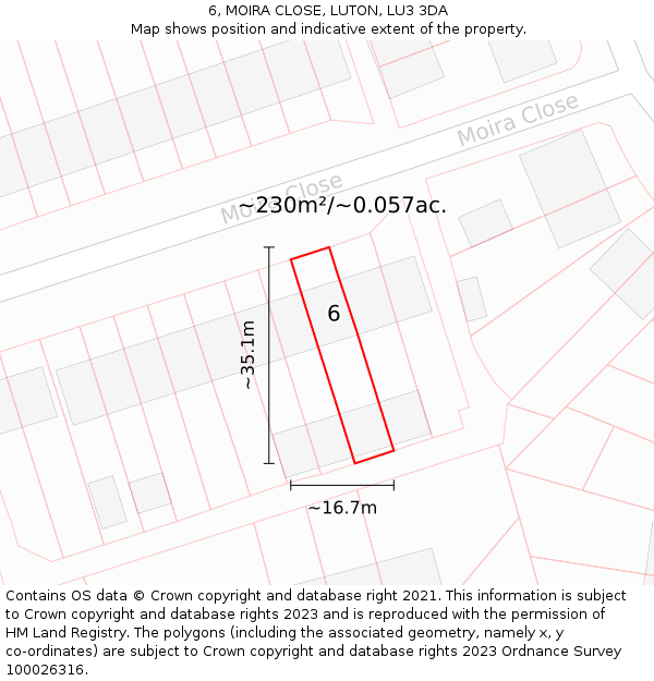 6, MOIRA CLOSE, LUTON, LU3 3DA: Plot and title map