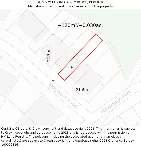 6, MOLYNEUX ROAD, WEYBRIDGE, KT13 8UR: Plot and title map