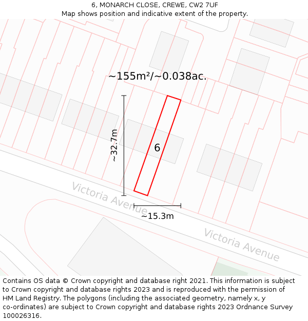 6, MONARCH CLOSE, CREWE, CW2 7UF: Plot and title map