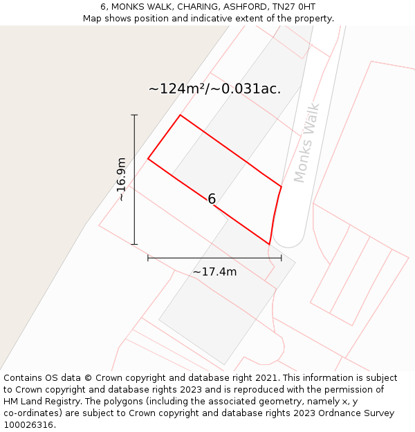 6, MONKS WALK, CHARING, ASHFORD, TN27 0HT: Plot and title map