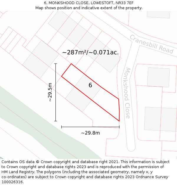 6, MONKSHOOD CLOSE, LOWESTOFT, NR33 7EF: Plot and title map