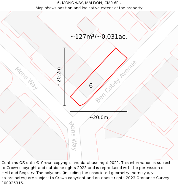 6, MONS WAY, MALDON, CM9 6FU: Plot and title map