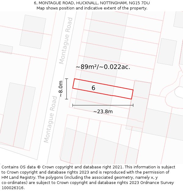 6, MONTAGUE ROAD, HUCKNALL, NOTTINGHAM, NG15 7DU: Plot and title map