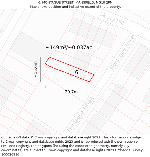 6, MONTAGUE STREET, MANSFIELD, NG18 2PN: Plot and title map