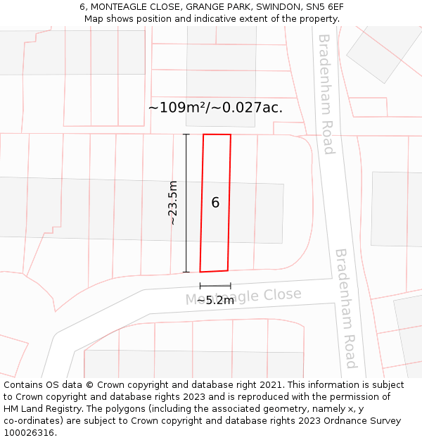 6, MONTEAGLE CLOSE, GRANGE PARK, SWINDON, SN5 6EF: Plot and title map