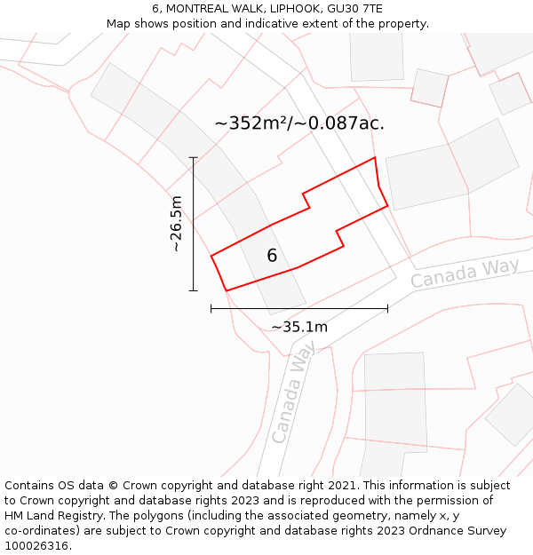 6, MONTREAL WALK, LIPHOOK, GU30 7TE: Plot and title map
