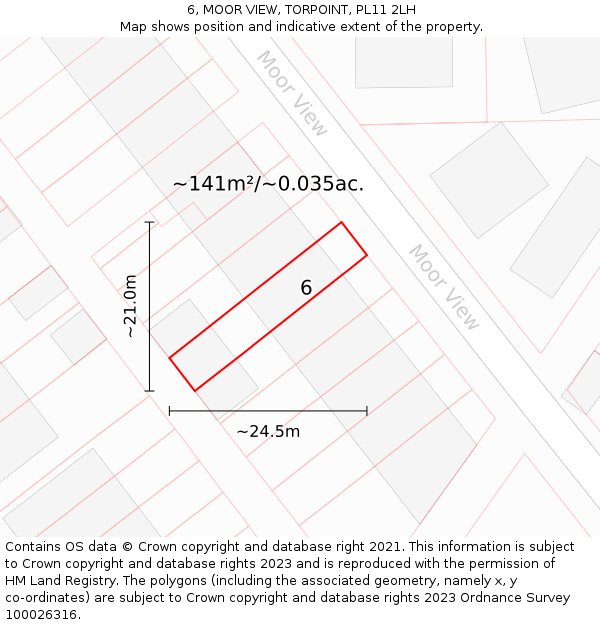6, MOOR VIEW, TORPOINT, PL11 2LH: Plot and title map