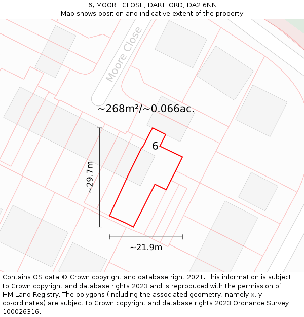 6, MOORE CLOSE, DARTFORD, DA2 6NN: Plot and title map
