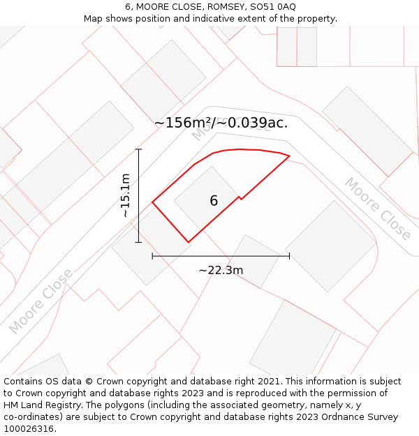 6, MOORE CLOSE, ROMSEY, SO51 0AQ: Plot and title map
