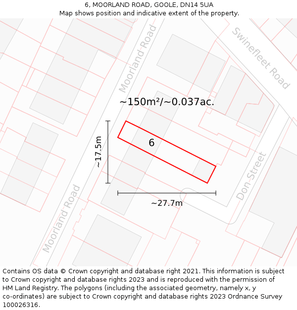 6, MOORLAND ROAD, GOOLE, DN14 5UA: Plot and title map